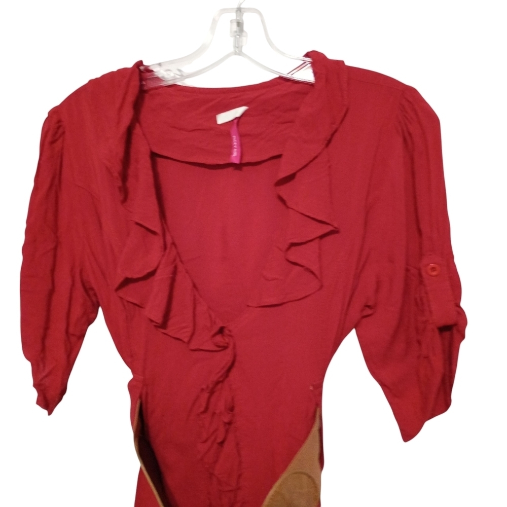 Picky Girl - Elegant Red Ruffled One Button Tunic - size large - Picture 2 of 8